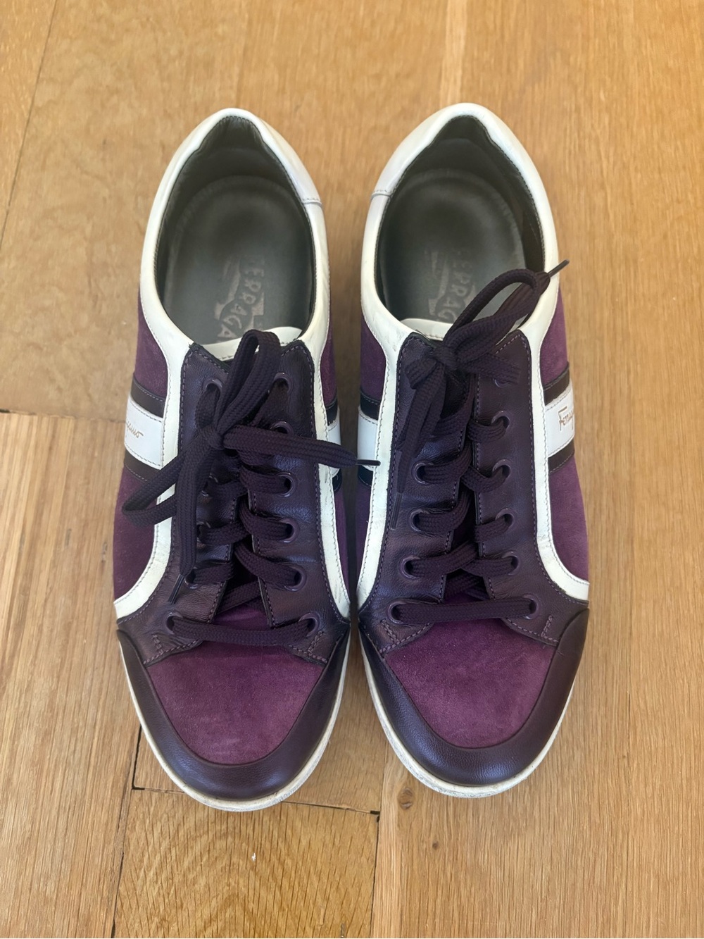 Ferragamo Purple Leather & Suede Sneakers White Trim